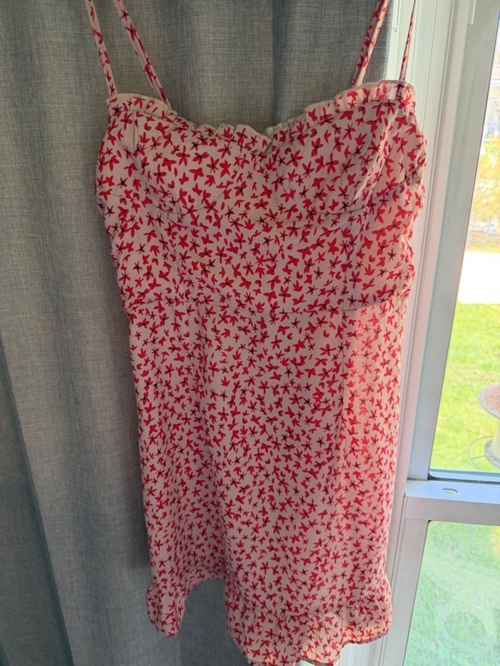 Princess Polly Red Floral A-Line Skirt on Cream